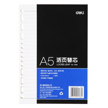 Deli/得力 6孔/20孔活页替芯，A5 90页 7938 单位：本