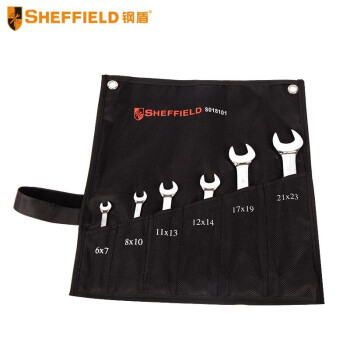 SHEFFIELD/钢盾 开口扳手套装，精抛光公制6件套，S018101