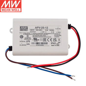 MEANWELL/明纬 防水开关电源，IP42，APV-25-12